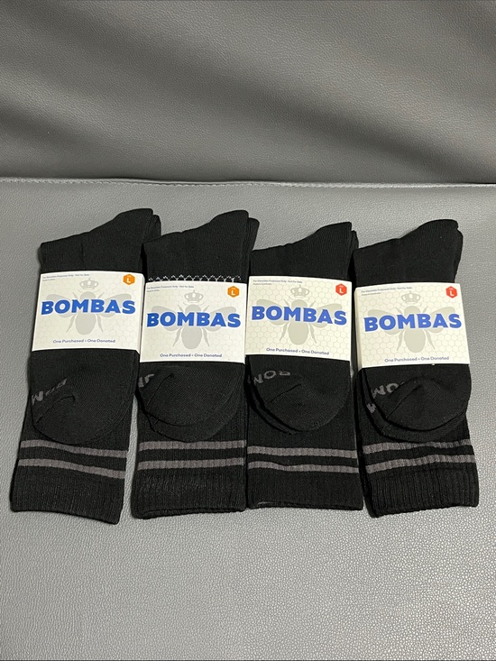 Bombas Other - Bombas 4 pack Black Crew Socks with Gray Stripes